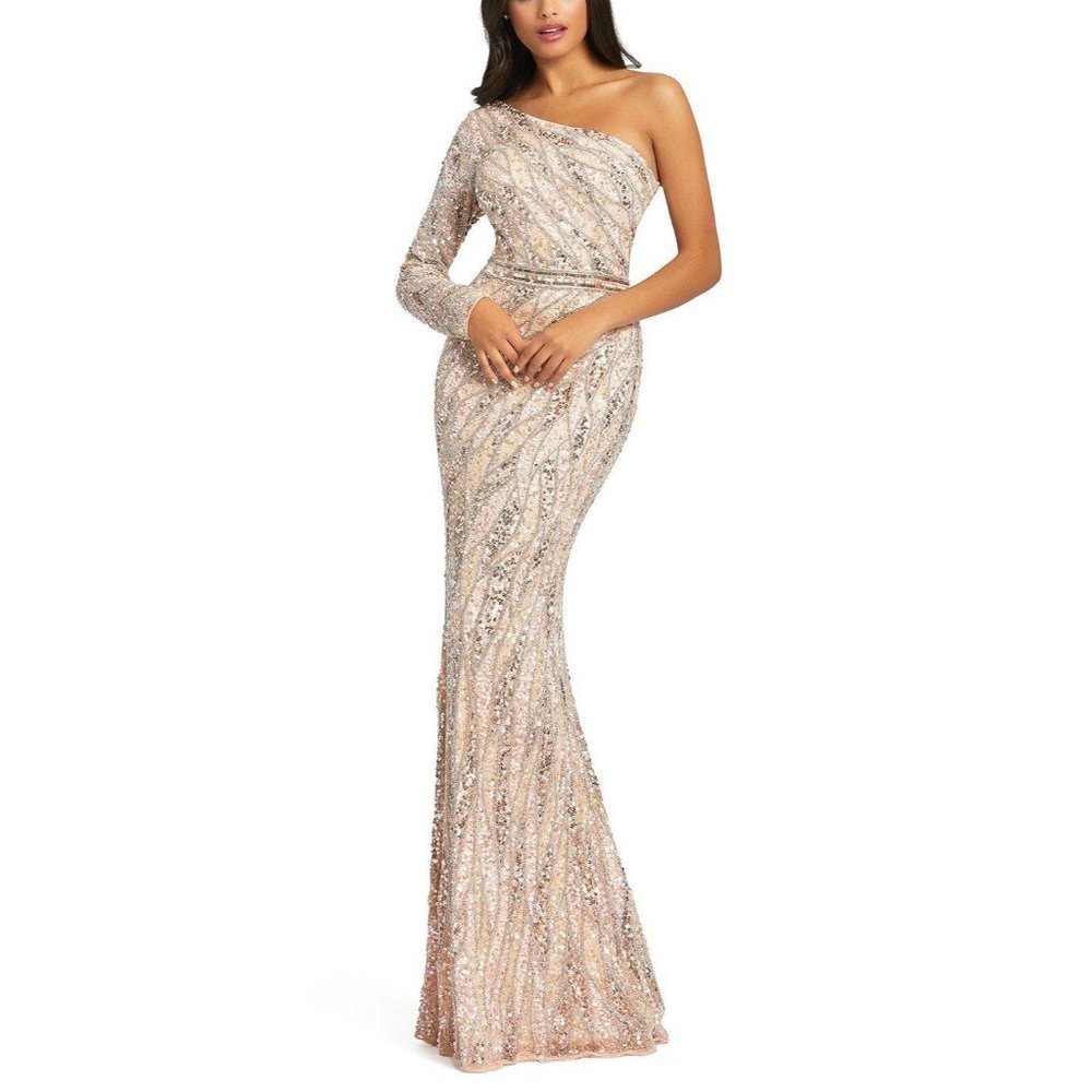 Mac Duggal Rose Gold One-Shoulder Sequin Gown 6